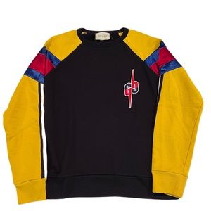 NWT Gucci Men’s Logo Patch Sweatshirt in Black & Yellow Size M